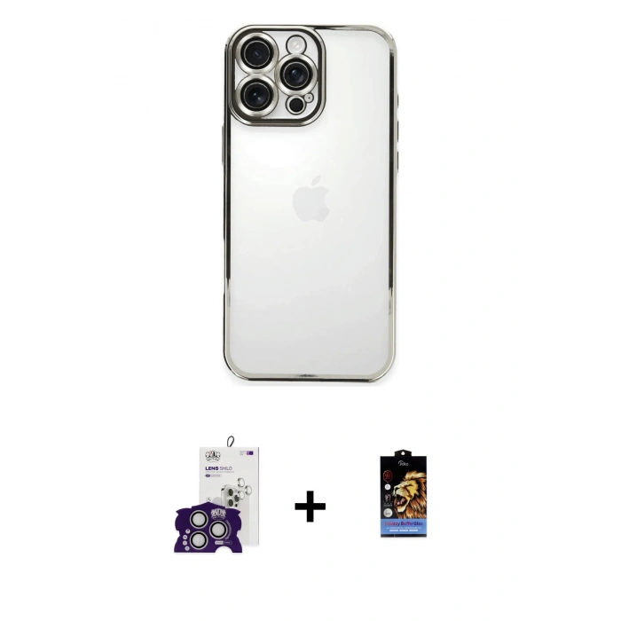 MARSİLYAN™- iPhone 16 Pro Max Kılıf Vadi Minimal - Siyah Buffer Hayalet Cam Ekran Koruyucu + Gümüş Bilvis Titan Kamera Lens