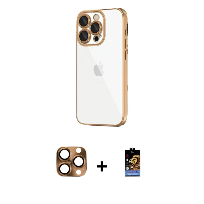 MARSİLYAN™- iPhone 16 Pro Max Kılıf Vadi Minimal - Siyah Buffer Hayalet Cam Ekran Koruyucu + Pers Alüminyum Kamera Lens - CLTM