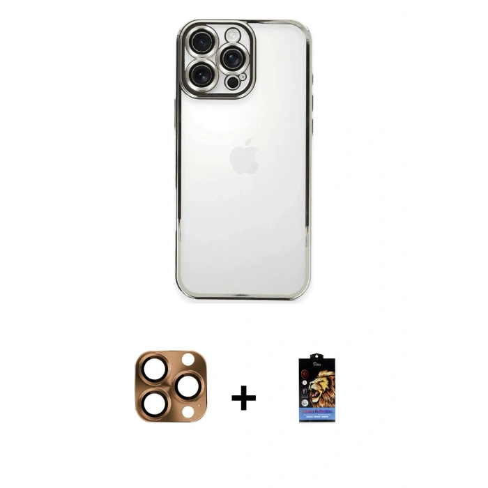MARSİLYAN™- iPhone 16 Pro Max Kılıf Vadi Minimal - Siyah Buffer Hayalet Cam Ekran Koruyucu + Pers Alüminyum Kamera Lens - CLTM