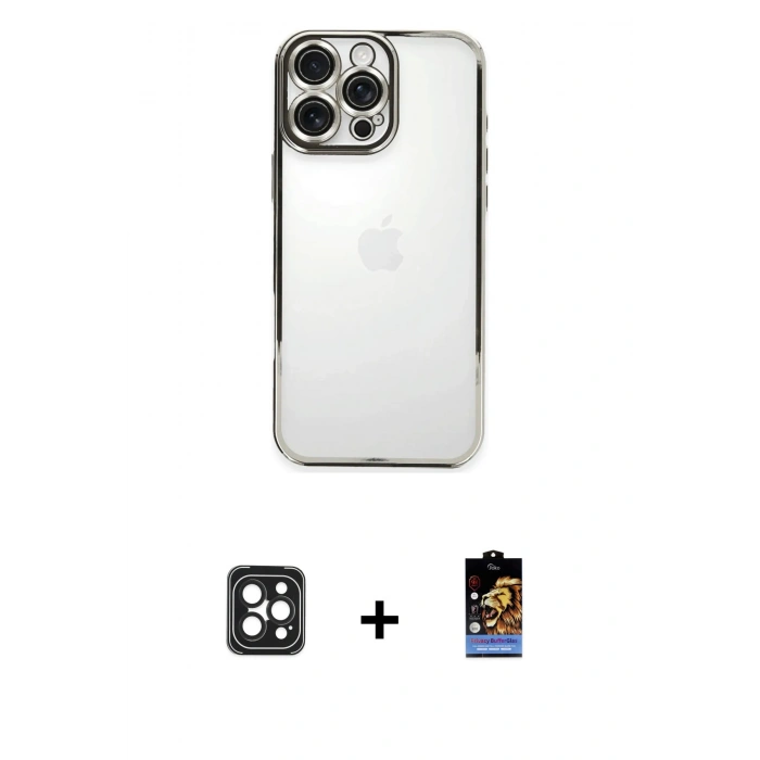 MARSİLYAN™- iPhone 16 Pro Max Kılıf Vadi Minimal - Siyah Buffer Hayalet Cam Ekran Koruyucu + PVD Metal Kamera Lens - SH