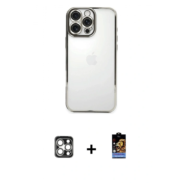 MARSİLYAN™- iPhone 16 Pro Max Kılıf Vadi Minimal - Siyah Buffer Hayalet Cam Ekran Koruyucu + PVD Metal Kamera Lens - GS