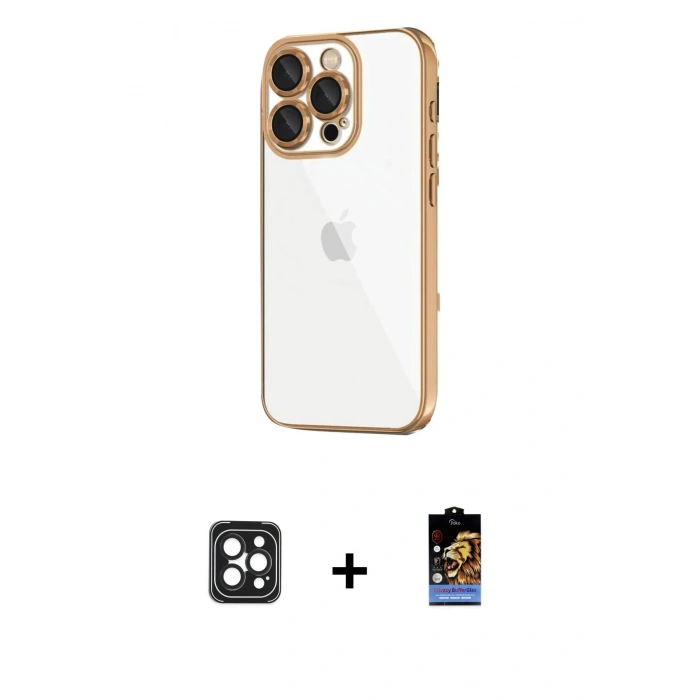 MARSİLYAN™- iPhone 16 Pro Max Kılıf Vadi Minimal - Siyah Buffer Hayalet Cam Ekran Koruyucu + PVD Metal Kamera Lens - SH
