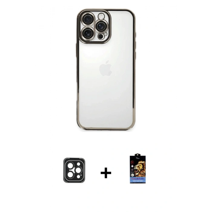 MARSİLYAN™- iPhone 16 Pro Max Kılıf Vadi Minimal - Siyah Buffer Hayalet Cam Ekran Koruyucu + PVD Metal Kamera Lens - SH