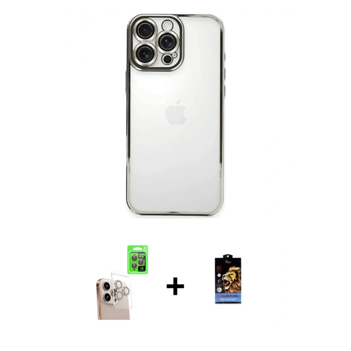 MARSİLYAN™- iPhone 16 Pro Max Kılıf Vadi Minimal - Siyah Buffer Hayalet Cam Ekran Koruyucu + Raze Metal Kamera Lens - NLGY