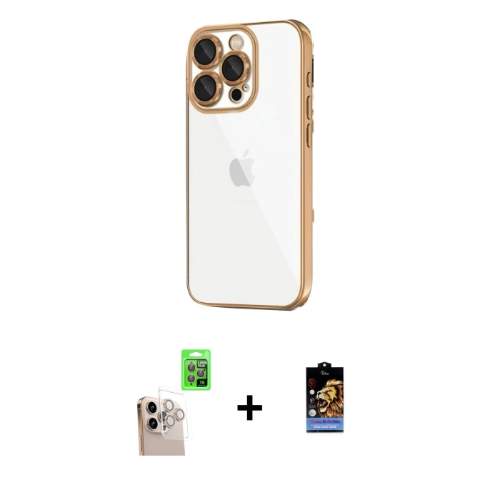 MARSİLYAN™- iPhone 16 Pro Max Kılıf Vadi Minimal - Siyah Buffer Hayalet Cam Ekran Koruyucu + Raze Metal Kamera Lens - NLGY