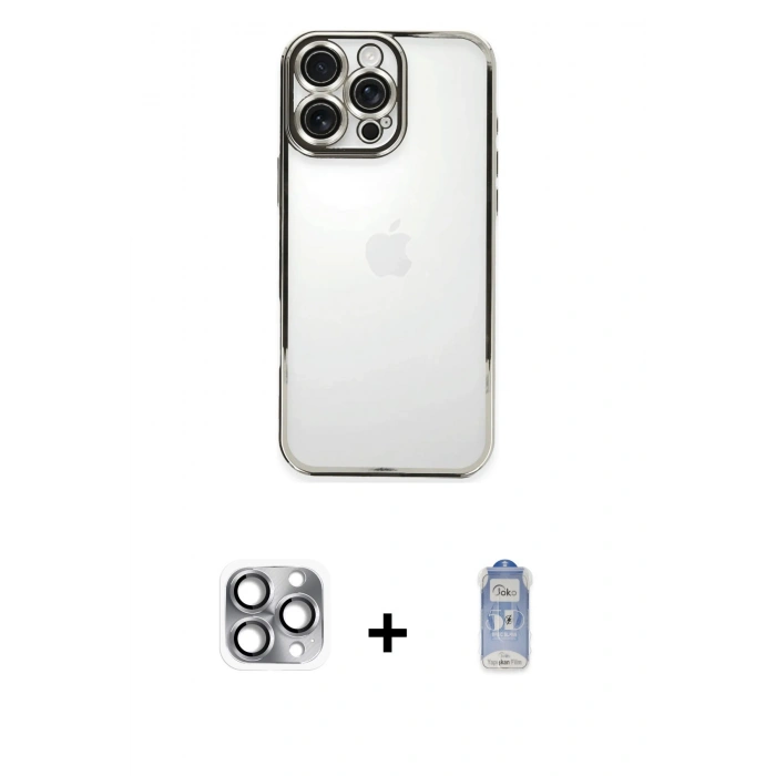 MARSİLYAN™- iPhone 16 Pro Max Kılıf Vadi Minimal - Siyah Joko Magic 5D Cam + Pers Alüminyum Kamera Lens - GI