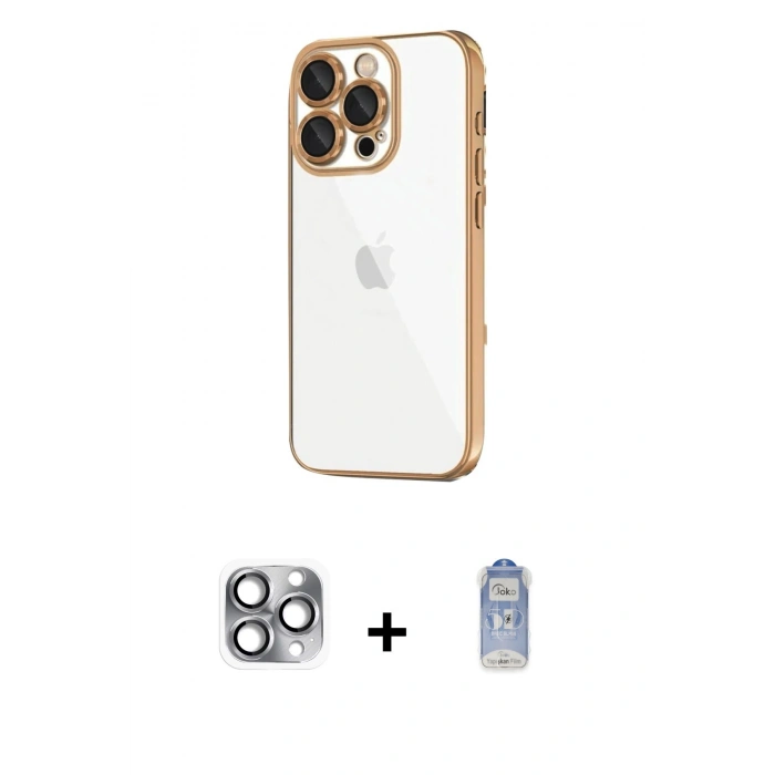 MARSİLYAN™- iPhone 16 Pro Max Kılıf Vadi Minimal - Siyah Joko Magic 5D Cam + Pers Alüminyum Kamera Lens - GI