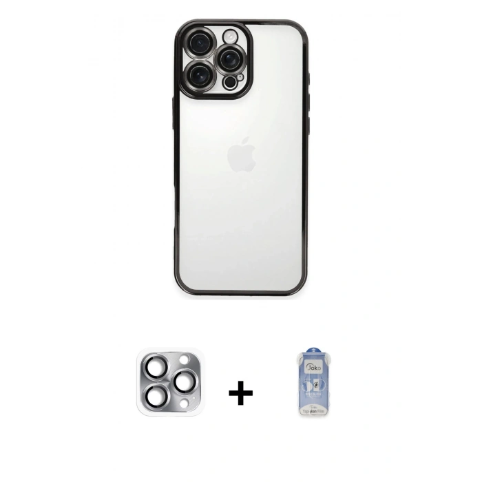 MARSİLYAN™- iPhone 16 Pro Max Kılıf Vadi Minimal - Siyah Joko Magic 5D Cam + Pers Alüminyum Kamera Lens - GI