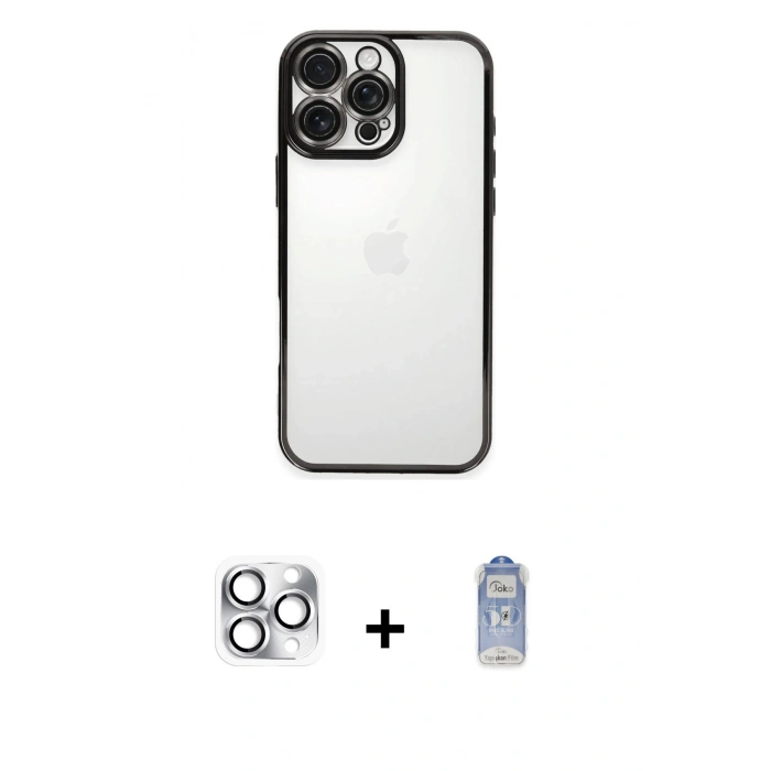 MARSİLYAN™- iPhone 16 Pro Max Kılıf Vadi Minimal - Siyah Joko Magic 5D Cam + Pers Alüminyum Kamera Lens - GS