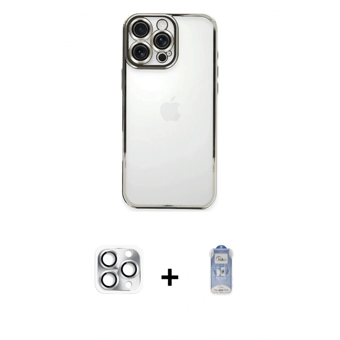 MARSİLYAN™- iPhone 16 Pro Max Kılıf Vadi Minimal - Siyah Joko Magic 5D Cam + Pers Alüminyum Kamera Lens - GS