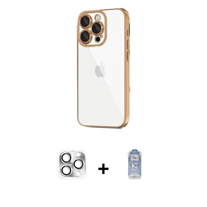 MARSİLYAN™- iPhone 16 Pro Max Kılıf Vadi Minimal - Siyah Joko Magic 5D Cam + Pers Alüminyum Kamera Lens - GS