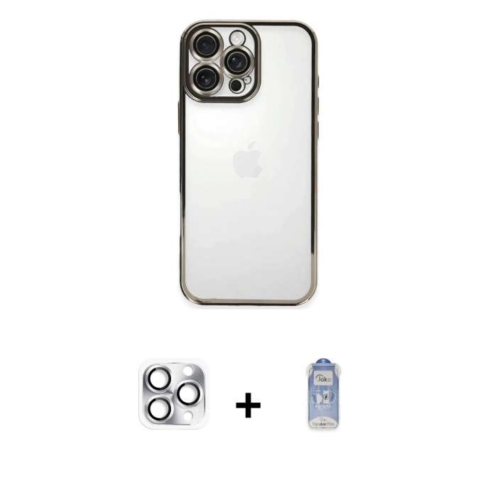 MARSİLYAN™- iPhone 16 Pro Max Kılıf Vadi Minimal - Siyah Joko Magic 5D Cam + Pers Alüminyum Kamera Lens - GS