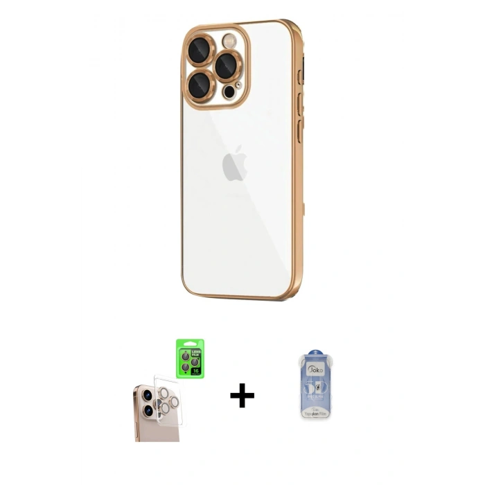 MARSİLYAN™- iPhone 16 Pro Max Kılıf Vadi Minimal - Siyah Joko Magic 5D Cam + Natural Grey Raze Metal Kamera Lens