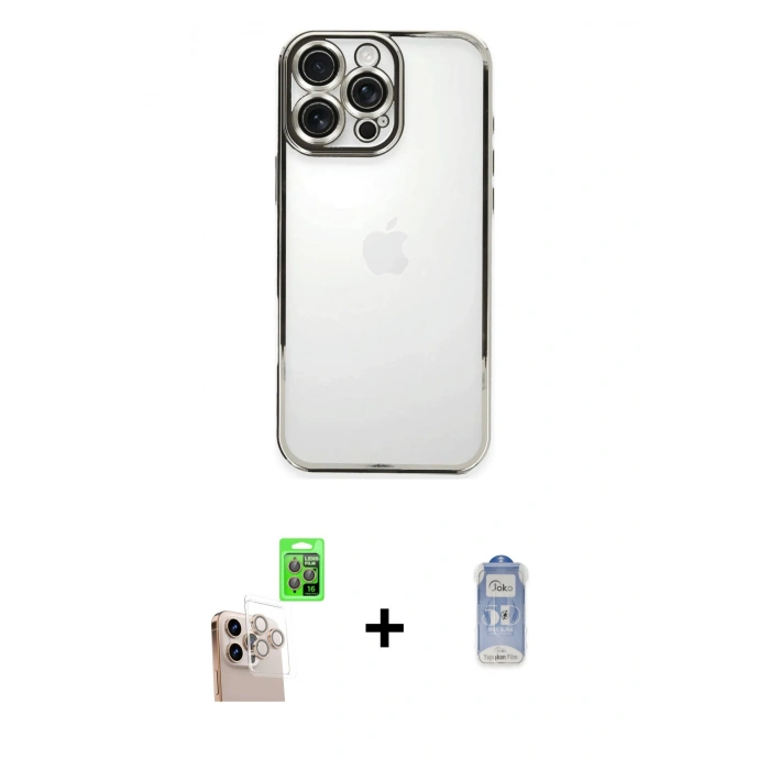 MARSİLYAN™- iPhone 16 Pro Max Kılıf Vadi Minimal - Siyah Joko Magic 5D Cam + Natural Grey Raze Metal Kamera Lens