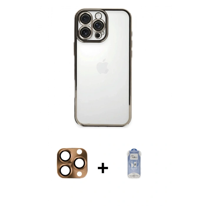 MARSİLYAN™- iPhone 16 Pro Max Kılıf Vadi Minimal - Siyah Joko Magic 5D Cam + Pers Alüminyum Kamera Lens - CLTM