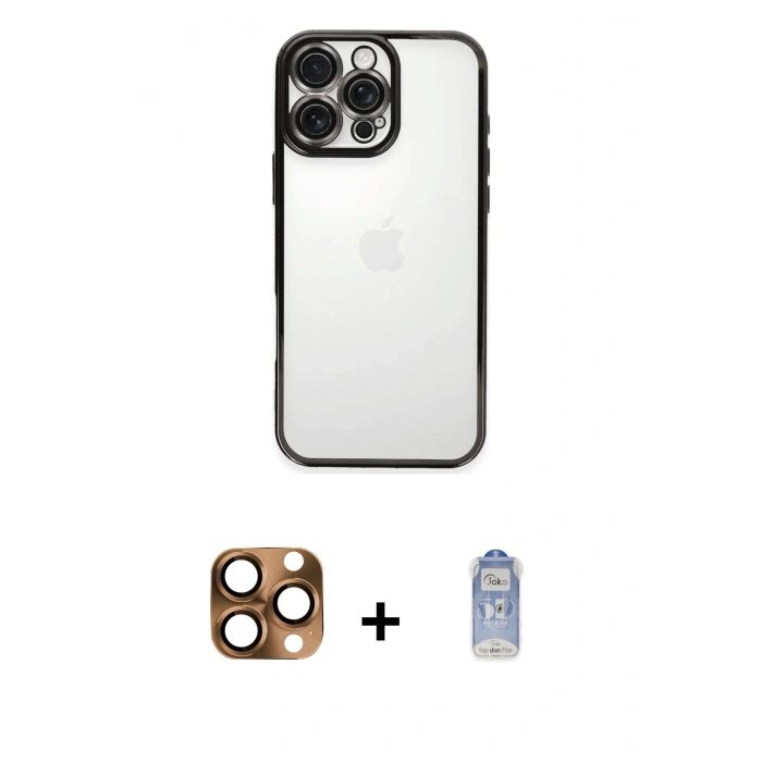 MARSİLYAN™- iPhone 16 Pro Max Kılıf Vadi Minimal - Siyah Joko Magic 5D Cam + Pers Alüminyum Kamera Lens - CLTM