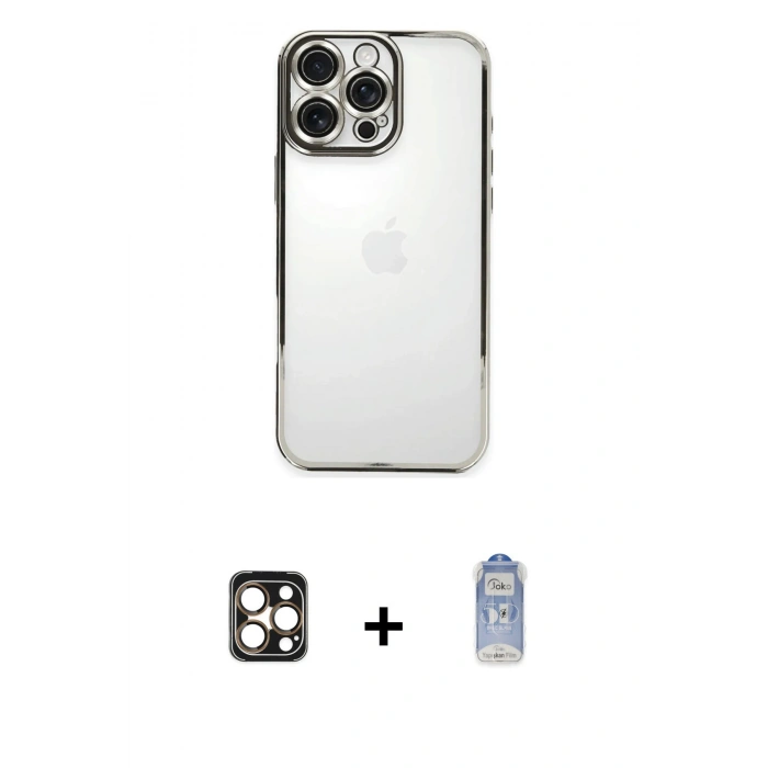 MARSİLYAN™- iPhone 16 Pro Max Kılıf Vadi Minimal - Siyah Joko Magic 5D Cam + PVD Metal Kamera Lens - GD