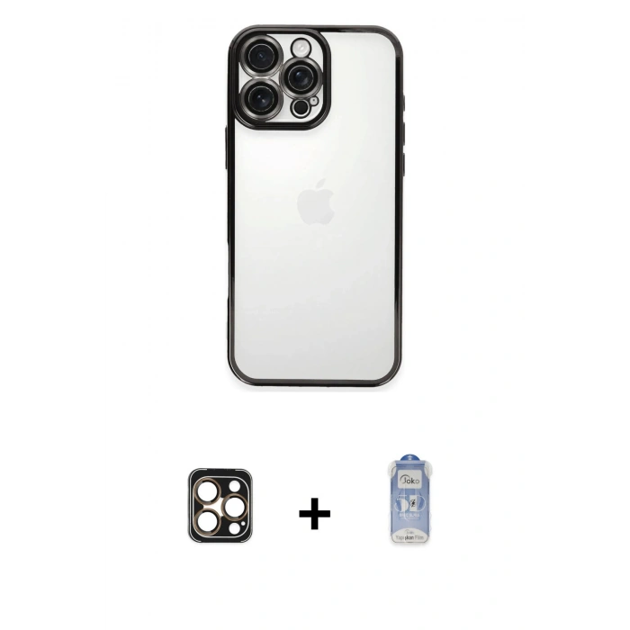 MARSİLYAN™- iPhone 16 Pro Max Kılıf Vadi Minimal - Siyah Joko Magic 5D Cam + PVD Metal Kamera Lens - GD