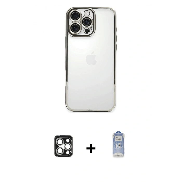 MARSİLYAN™- iPhone 16 Pro Max Kılıf Vadi Minimal - Siyah Joko Magic 5D Cam + PVD Metal Kamera Lens - GS