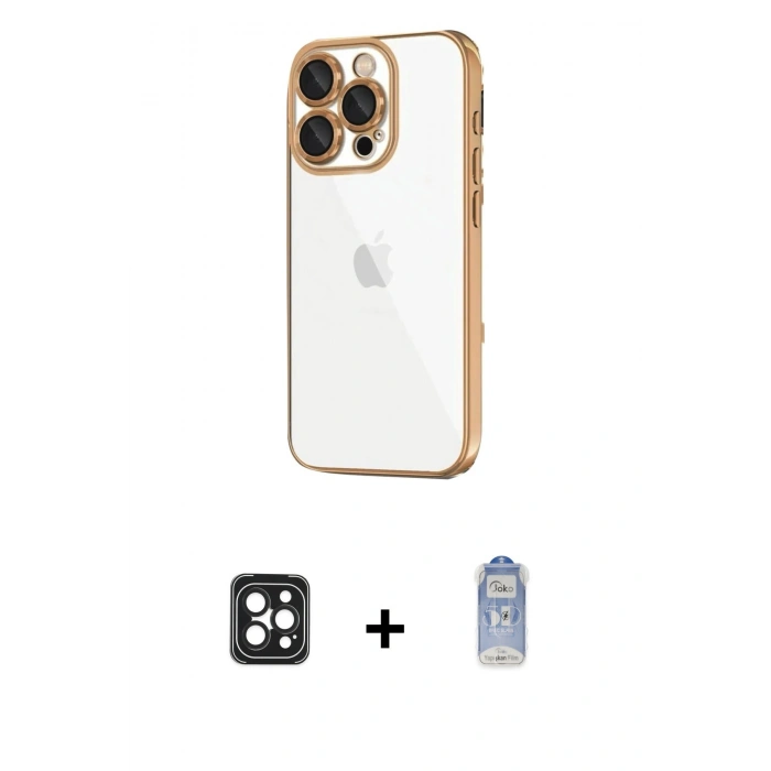 MARSİLYAN™- iPhone 16 Pro Max Kılıf Vadi Minimal - Siyah Joko Magic 5D Cam + PVD Metal Kamera Lens - SH