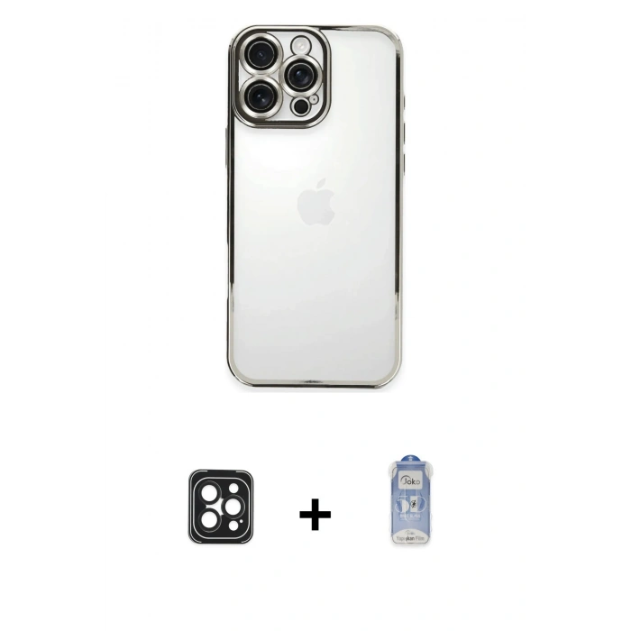 MARSİLYAN™- iPhone 16 Pro Max Kılıf Vadi Minimal - Siyah Joko Magic 5D Cam + PVD Metal Kamera Lens - SH