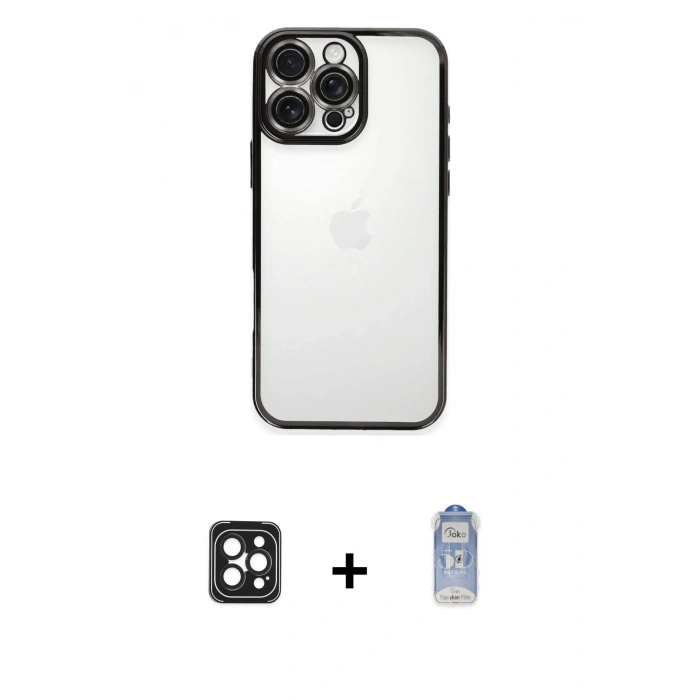 MARSİLYAN™- iPhone 16 Pro Max Kılıf Vadi Minimal - Siyah Joko Magic 5D Cam + PVD Metal Kamera Lens - SH