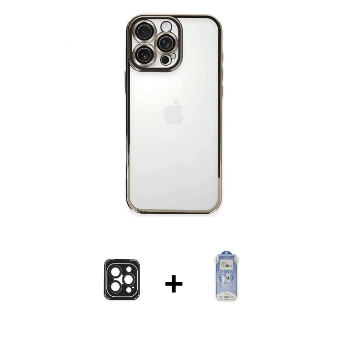 MARSİLYAN™- iPhone 16 Pro Max Kılıf Vadi Minimal - Siyah Joko Magic 5D Cam + PVD Metal Kamera Lens - SH