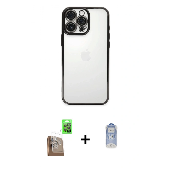 MARSİLYAN™- iPhone 16 Pro Max Kılıf Vadi Minimal - Siyah Joko Magic 5D Cam + Raze Metal Kamera Lens - CLTM