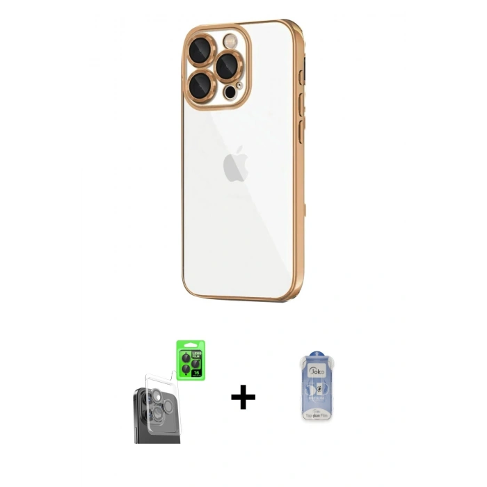 MARSİLYAN™- iPhone 16 Pro Max Kılıf Vadi Minimal - Siyah Joko Magic 5D Cam + Raze Metal Kamera Lens - SH