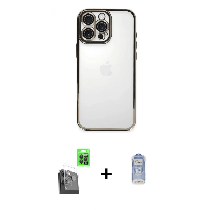 MARSİLYAN™- iPhone 16 Pro Max Kılıf Vadi Minimal - Siyah Joko Magic 5D Cam + Raze Metal Kamera Lens - SH
