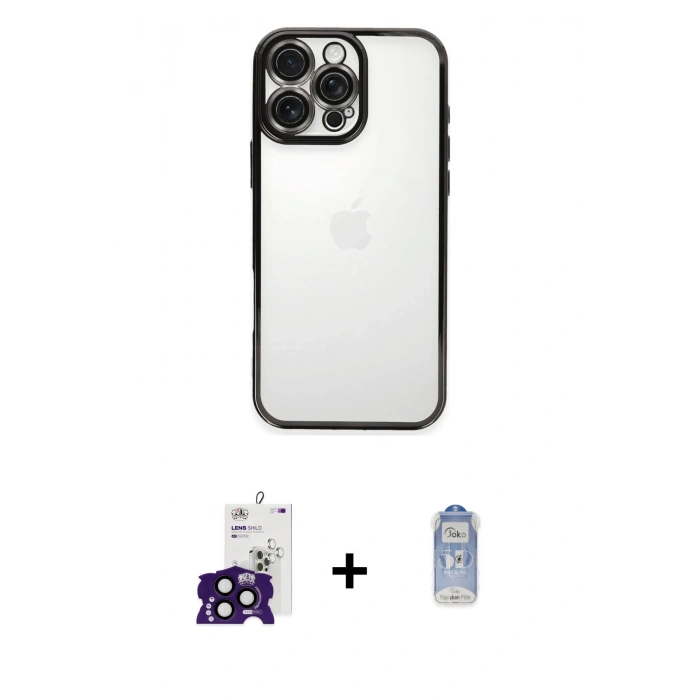 MARSİLYAN™- iPhone 16 Pro Max Kılıf Vadi Minimal - Siyah Joko Magic 5D Cam + Bilvis Titan Kamera Lens - SH