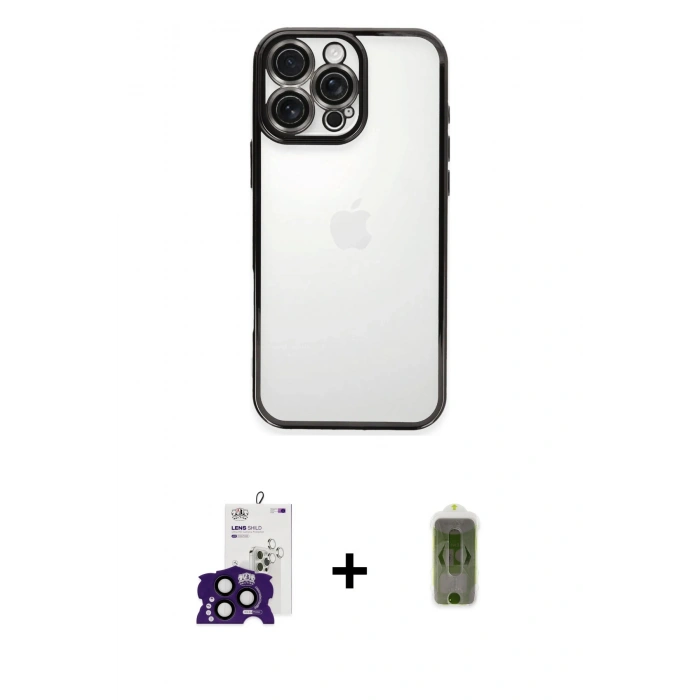 MARSİLYAN™- iPhone 16 Pro Max Kılıf Vadi Minimal - Siyah Joko Magic 5D Hayalet Cam + Bilvis Titan Kamera Lens - SH