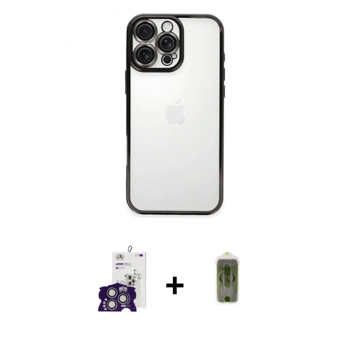 MARSİLYAN™- iPhone 16 Pro Max Kılıf Vadi Minimal - Siyah Joko Magic 5D Hayalet Cam + Bilvis Titan Kamera Lens - GS