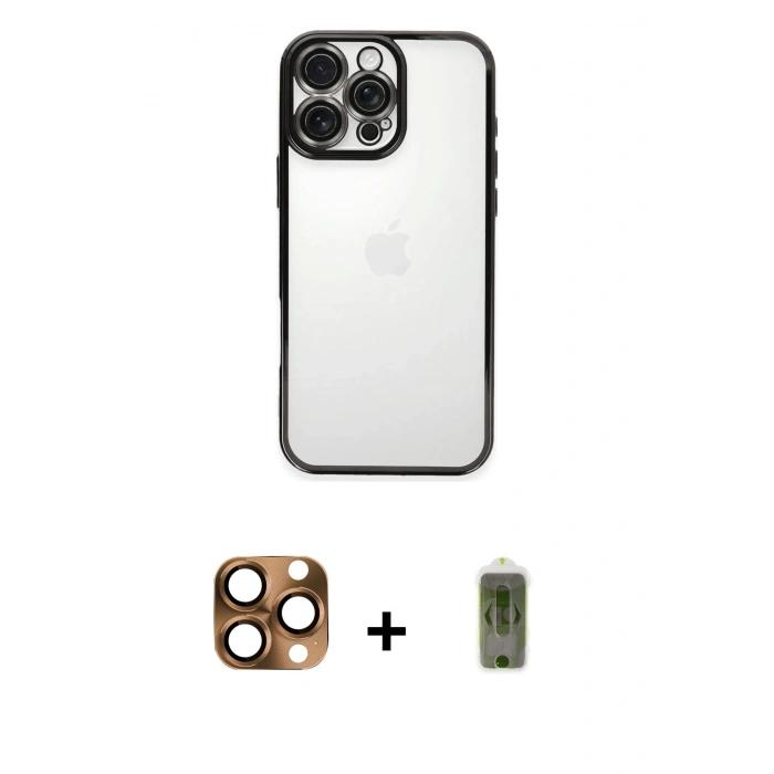 MARSİLYAN™- iPhone 16 Pro Max Kılıf Vadi Minimal - Siyah Joko Magic 5D Hayalet Cam + Pers Alüminyum Kamera Lens - CLTM