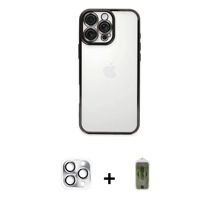 MARSİLYAN™- iPhone 16 Pro Max Kılıf Vadi Minimal - Siyah Joko Magic 5D Hayalet Cam + Pers Alüminyum Kamera Lens - GS