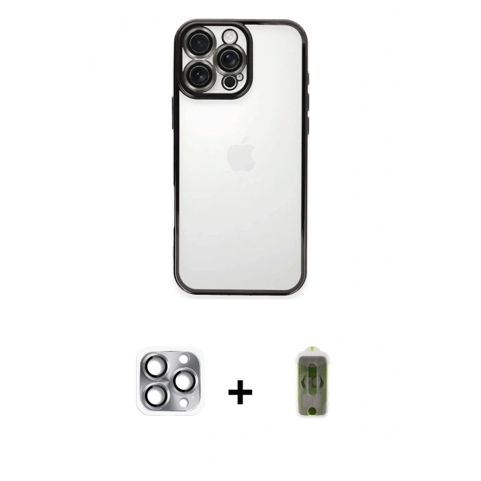 MARSİLYAN™- iPhone 16 Pro Max Kılıf Vadi Minimal - Siyah Joko Magic 5D Hayalet Cam + Pers Alüminyum Kamera Lens - GI