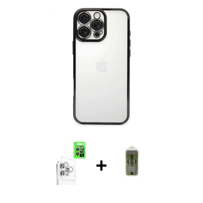 MARSİLYAN™- iPhone 16 Pro Max Kılıf Vadi Minimal - Siyah Joko Magic 5D Hayalet Cam + Raze Metal Kamera Lens - BZ