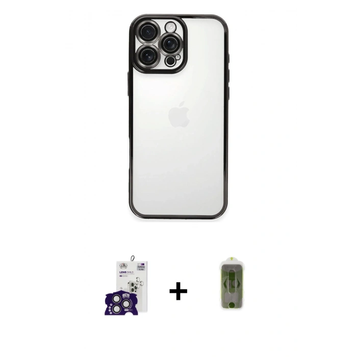 MARSİLYAN™- iPhone 16 Pro Max Kılıf Vadi Minimal - Siyah Joko Magic 5D Hayalet Cam + Bilvis Titan Kamera Lens - TMGI