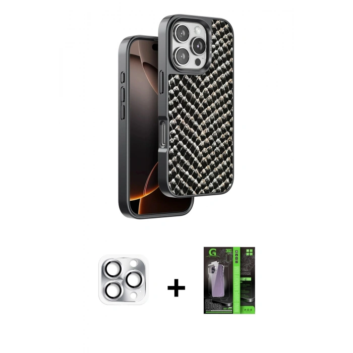 MARSİLYAN™- iPhone 16 Pro Max Kılıf Vadi Özel Seri - Şeffaf 360 Full Body Arka Koruyucu + Pers Alüminyum Kamera Lens - GS