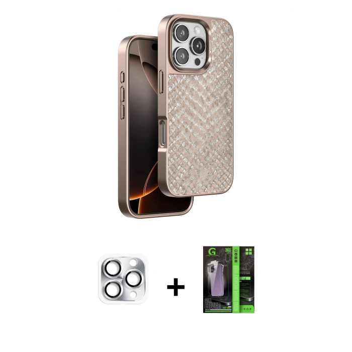 MARSİLYAN™- iPhone 16 Pro Max Kılıf Vadi Özel Seri - Şeffaf 360 Full Body Arka Koruyucu + Pers Alüminyum Kamera Lens - GS