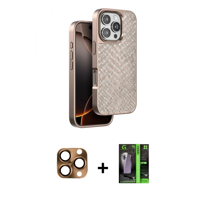 MARSİLYAN™- iPhone 16 Pro Max Kılıf Vadi Özel Seri - Şeffaf 360 Full Body Arka Koruyucu + Pers Alüminyum Kamera Lens - CLTM