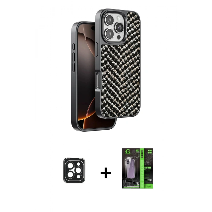 MARSİLYAN™- iPhone 16 Pro Max Kılıf Vadi Özel Seri - Şeffaf 360 Full Body Arka Koruyucu + PVD Metal Kamera Lens - SH