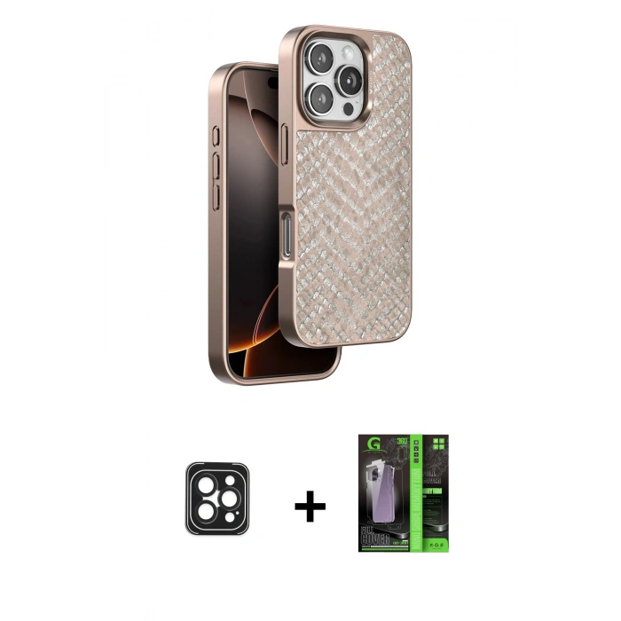 MARSİLYAN™- iPhone 16 Pro Max Kılıf Vadi Özel Seri - Şeffaf 360 Full Body Arka Koruyucu + PVD Metal Kamera Lens - SH