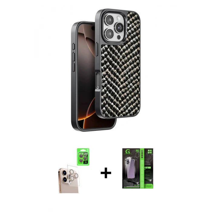 MARSİLYAN™- iPhone 16 Pro Max Kılıf Vadi Özel Seri - Şeffaf 360 Full Body Arka Koruyucu + Raze Metal Kamera Lens - NLGY