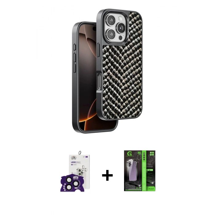 MARSİLYAN™- iPhone 16 Pro Max Kılıf Vadi Özel Seri - Şeffaf 360 Full Body Arka Koruyucu + Siyah Bilvis Titan Kamera Lens