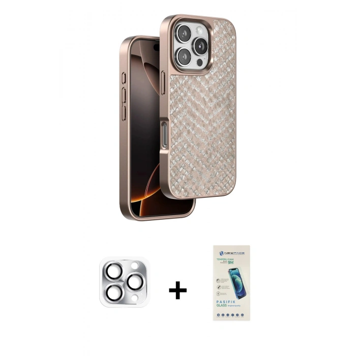 MARSİLYAN™- iPhone 16 Pro Max Kılıf Vadi Özel Seri - Şeffaf Pasifik Cam Ekran Koruyucu + Gümüş Pers Alüminyum Kamera Lens