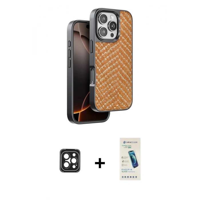 MARSİLYAN™- iPhone 16 Pro Max Kılıf Vadi Özel Seri - Şeffaf Pasifik Cam Ekran Koruyucu + PVD Metal Kamera Lens - SH
