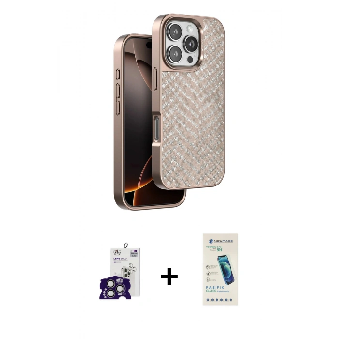 MARSİLYAN™- iPhone 16 Pro Max Kılıf Vadi Özel Seri - Şeffaf Pasifik Cam Ekran Koruyucu + Bilvis Titan Kamera Lens - TMGI