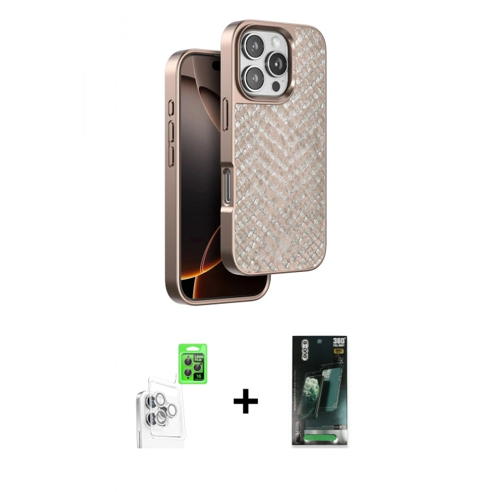 MARSİLYAN™- iPhone 16 Pro Max Kılıf Vadi Özel Seri - Siyah 360 Mat Full Body Arka Koruyucu + Raze Metal Kamera Lens - BZ