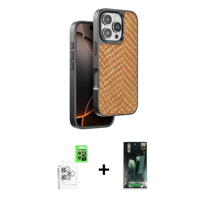 MARSİLYAN™- iPhone 16 Pro Max Kılıf Vadi Özel Seri - Siyah 360 Mat Full Body Arka Koruyucu + Raze Metal Kamera Lens - BZ